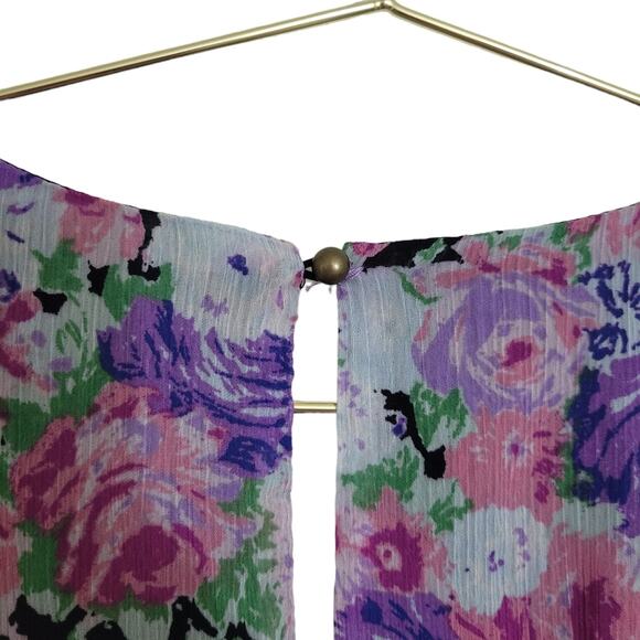 WAYF Mini Dress Sz Small S Spring Purple Floral Long Sleeve Flutter All over - Picture 8 of 11